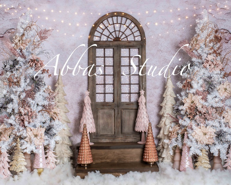 Kate Christmas Pinks with Outside Single Door and Lights Backdrop Designed by Abbas Studio