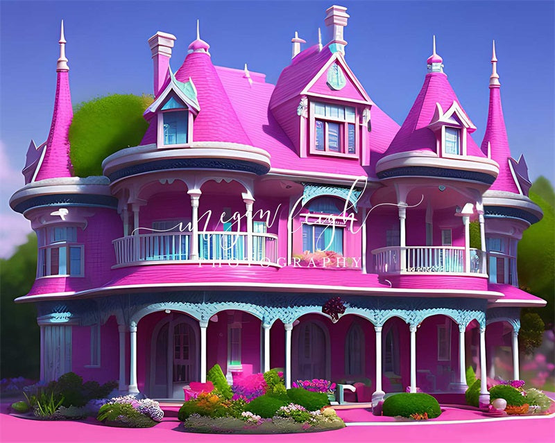 Modepoppen fantasie roze huisachtergrond ontworpen door Megan Leigh Fotografie