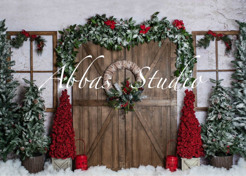 Kate Christmas Barn Door With Red Backdrop Designed by Abbas Studio