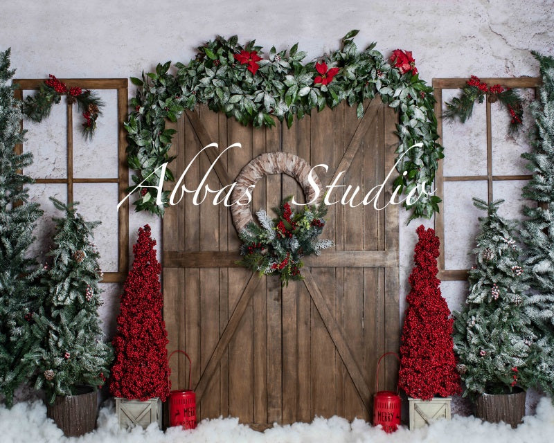 Kate Christmas Barn Door With Red Backdrop Designed by Abbas Studio