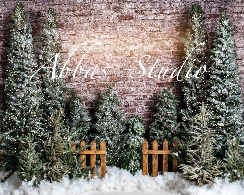 Kate Christmas Outdoor Fence With Trees And Lights Backdrop Designed by Abbas Studio