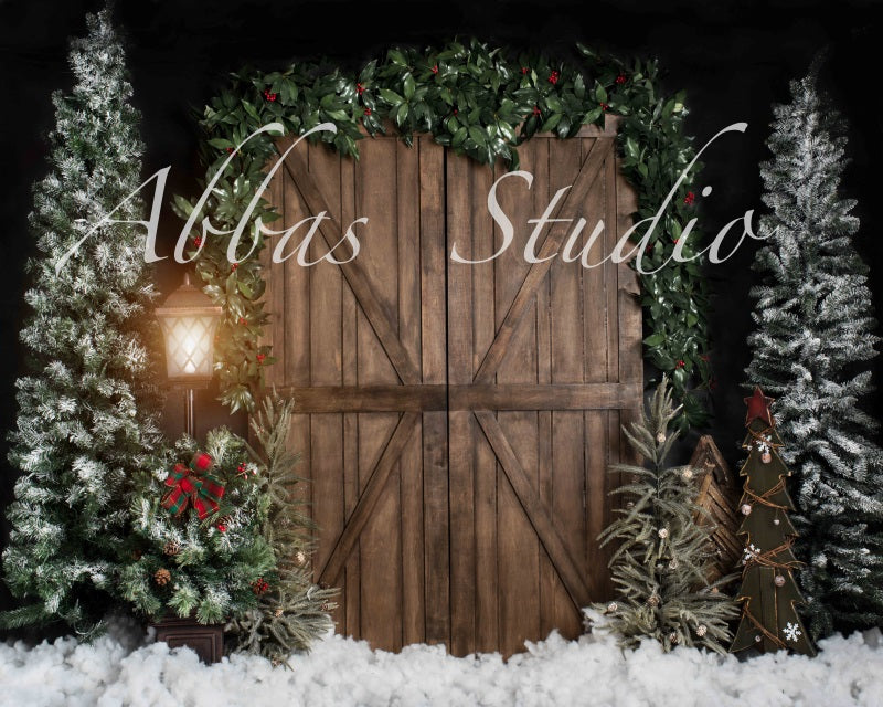 Kate Christmas Outside Dark Barn Door Backdrop Designed by Abbas Studio