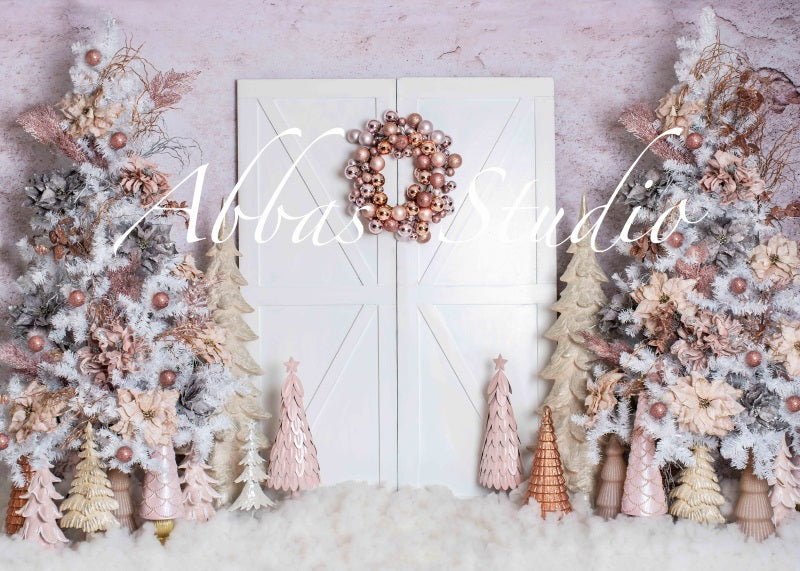 Kate Christmas Pink with White Barn Door Backdrop Designed by Abbas Studio