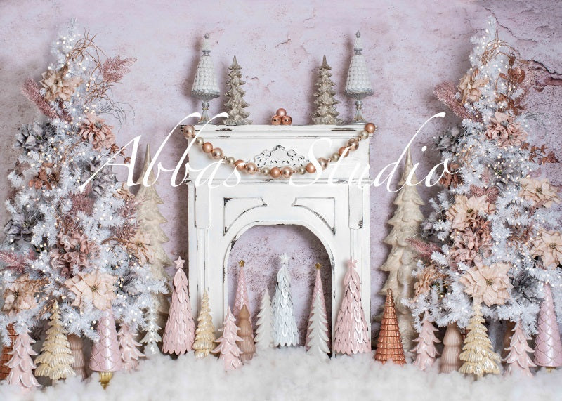 Kate Christmas Pink with White Fireplace Backdrop Designed by Abbas Studio