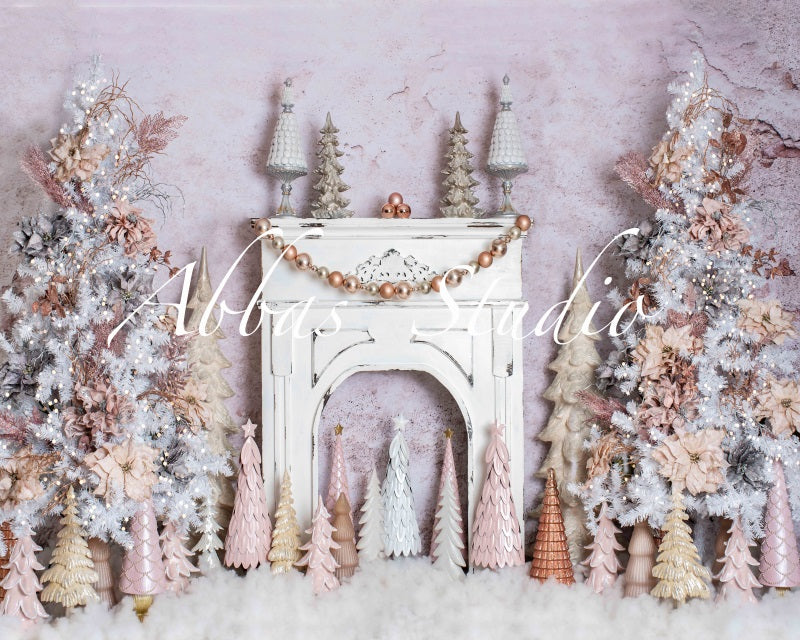 Kate Christmas Pink with White Fireplace Backdrop Designed by Abbas Studio