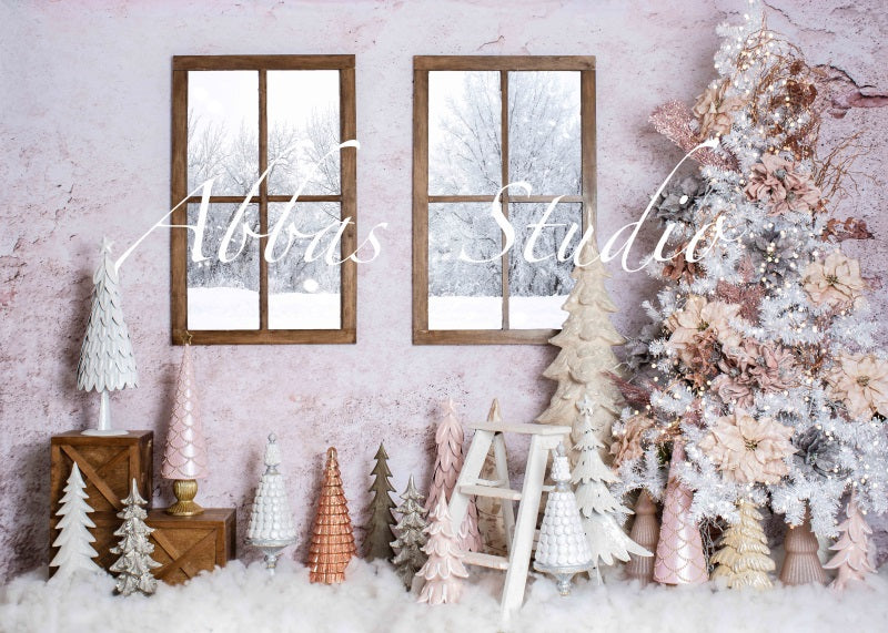 Kate Christmas Pink Snowy Window Backdrop Designed by Abbas Studio