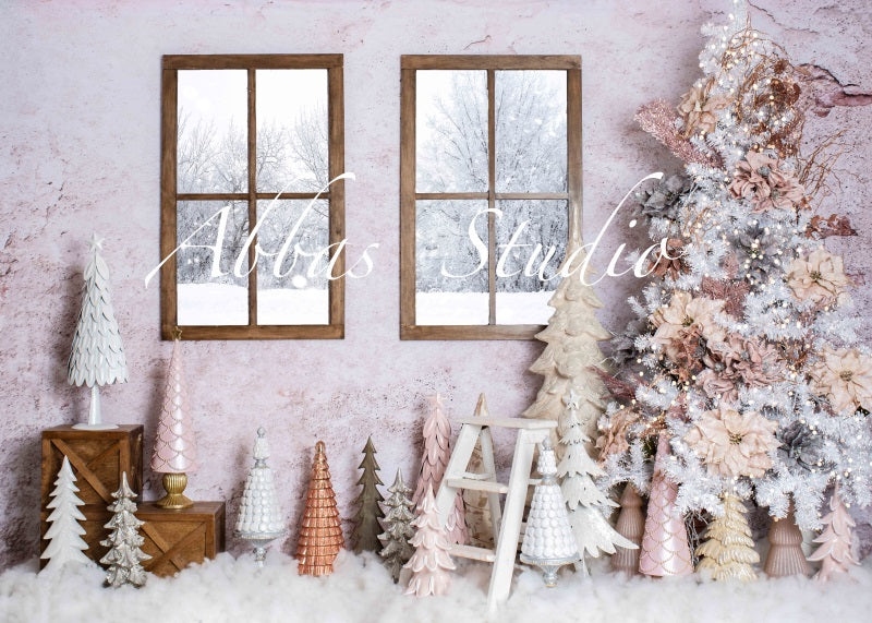 Kate Christmas Pink Snowy Window Backdrop Designed by Abbas Studio