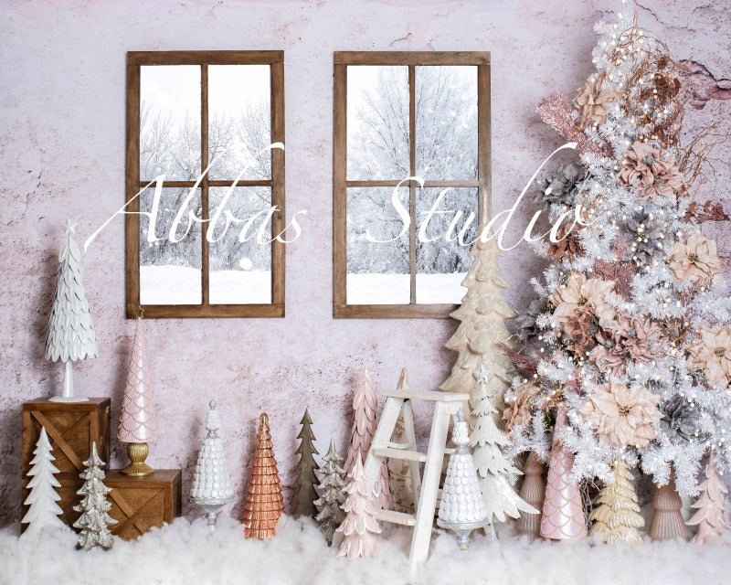 Kate Christmas Pink Snowy Window Backdrop Designed by Abbas Studio