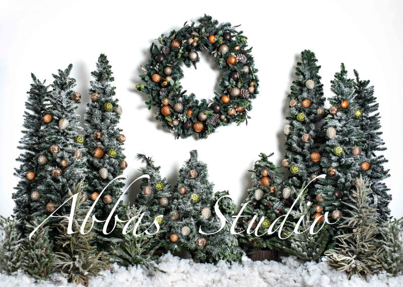 Kate Christmas White Wall Tree Wreath With Red Backdrop Designed by Abbas Studio