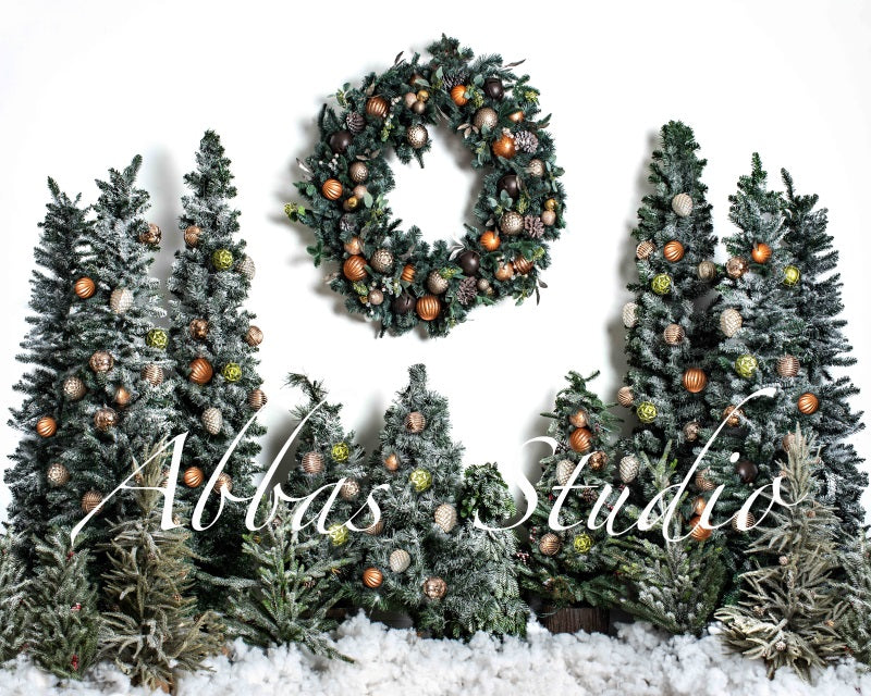 Kate Christmas White Wall Tree Wreath With Red Backdrop Designed by Abbas Studio