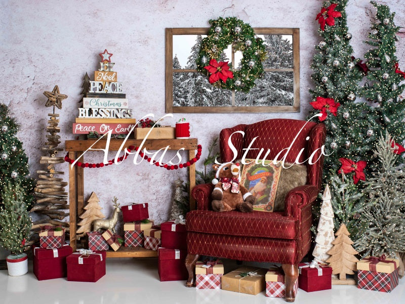 Kate Christmas Santa's Livingroom Chair Backdrop Designed by Abbas Studio