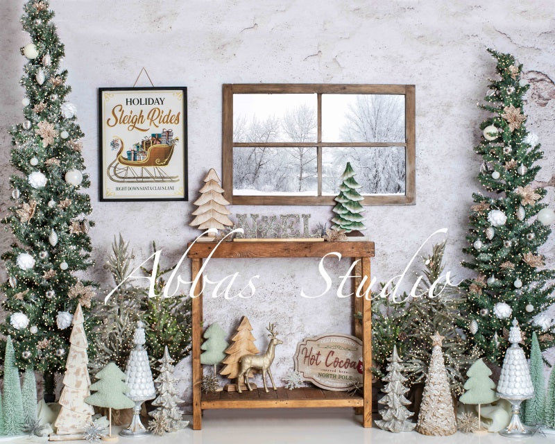 Kate Christmas Santa's White Winter Livingroom Backdrop Designed by Abbas Studio