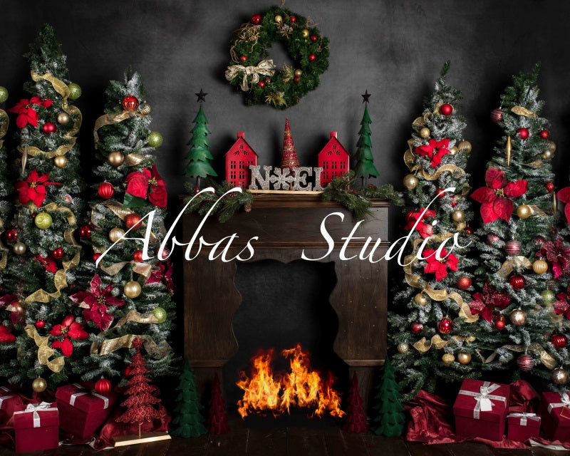 Kate Christmas Fireplace Cozy Home Backdrop Designed by Abbas Studio