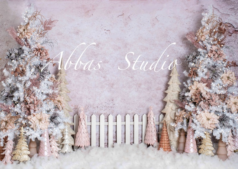 Kate Christmas White Fence Tree Backdrop Designed by Abbas Studio