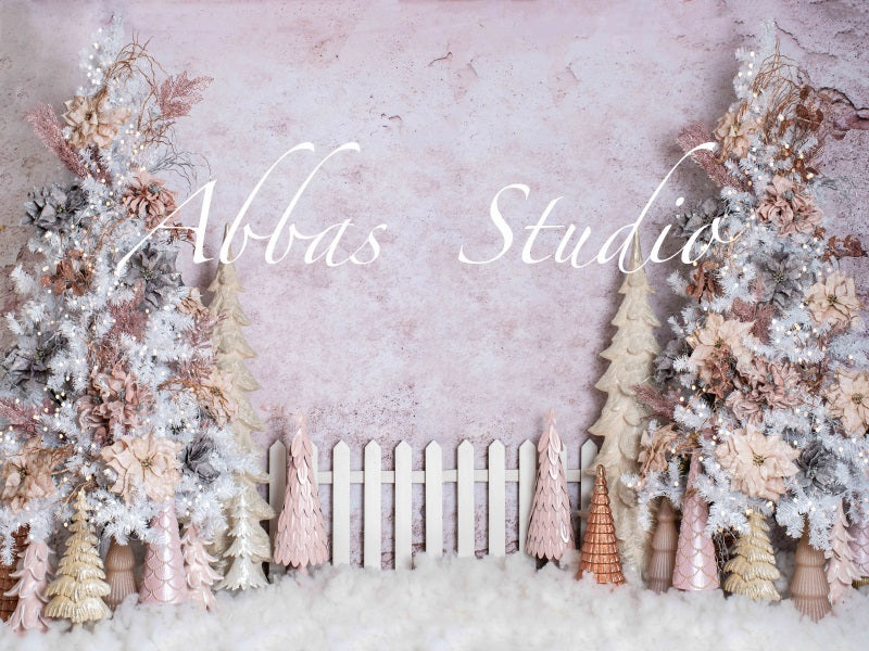 Kate Christmas White Fence Tree Backdrop Designed by Abbas Studio