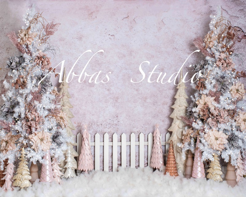 Kate Christmas White Fence Tree Backdrop Designed by Abbas Studio