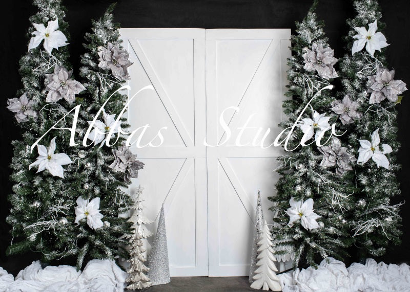 Kate Christmas White Door Trees Backdrop Designed by Abbas Studio