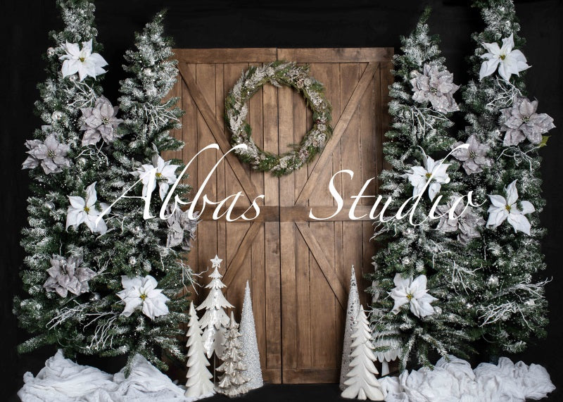 Kate White Christmas Brown Barn Door Backdrop Designed by Abbas Studio