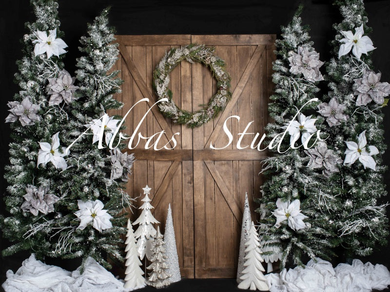 Kate White Christmas Brown Barn Door Backdrop Designed by Abbas Studio