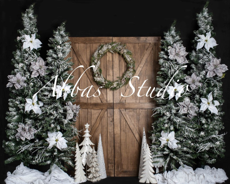 Kate White Christmas Brown Barn Door Backdrop Designed by Abbas Studio