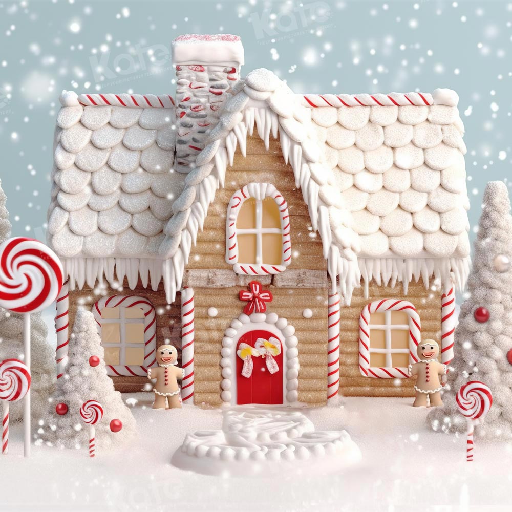 Kerst Winter Sneeuw Snoep Huis Binnenplaats Achtergrond Ontworpen door Chain Fotografie