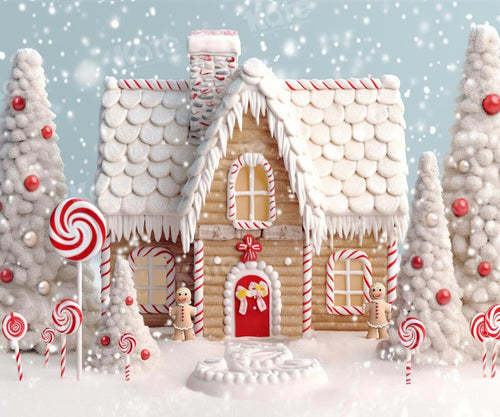 Kate Christmas Winter Snow Candy House Courtyard Backdrop Designed by