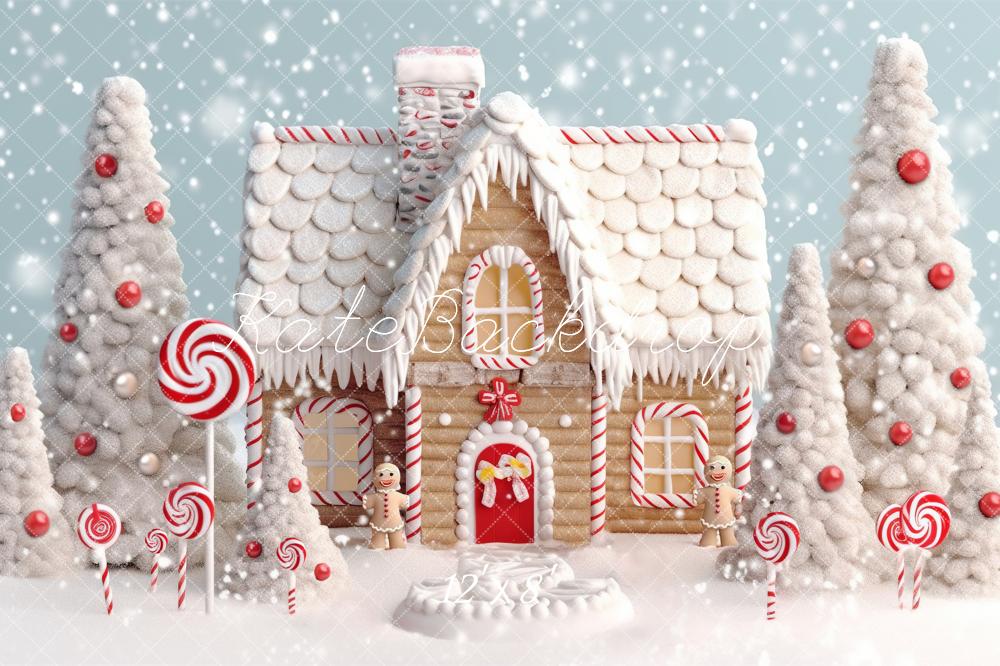 Kate Christmas Winter Snow Candy House Courtyard Backdrop Designed by Chain Photography