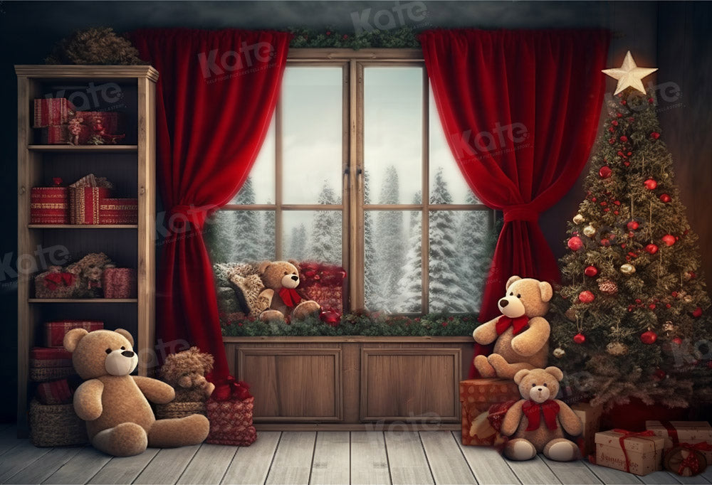 Christmas Room Teddy Bear Windows Backdrop Progettato da Chain Photography