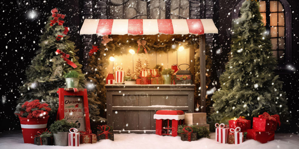 Kate Christmas Snowy Night Shop Cart Tree Backdrop Designed by Chain Photography