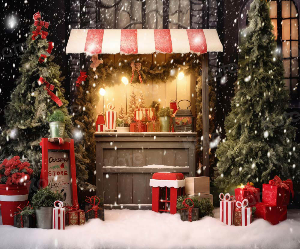 Kate Christmas Snowy Night Shop Cart Tree Backdrop Designed by Chain Photography