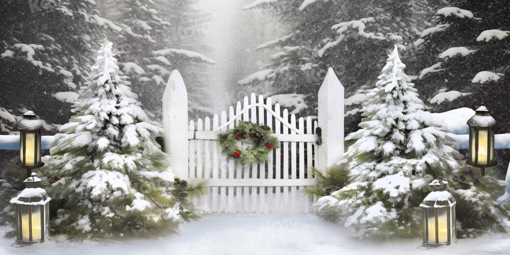 Christmas Garden Door Trees Backdrop Disegnata da Chain Photography