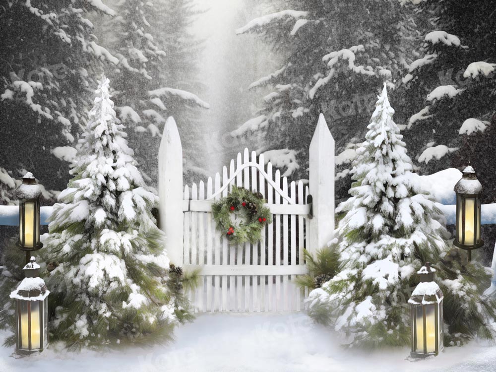 Christmas Garden Door Trees Backdrop Disegnata da Chain Photography