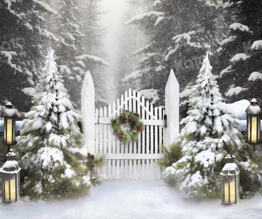 Christmas Garden Door Trees Backdrop Disegnata da Chain Photography