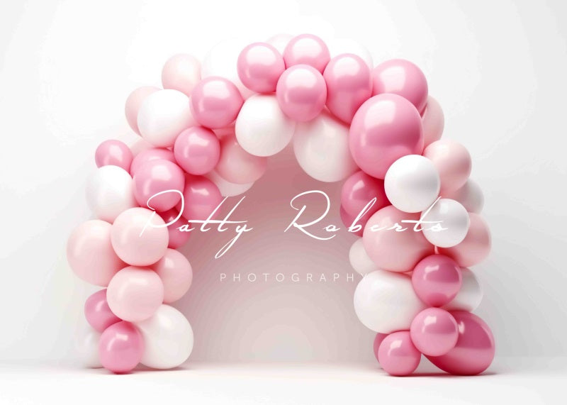 Roze en Witte Ballonnenboog Achtergrond Ontworpen door Patty Robert