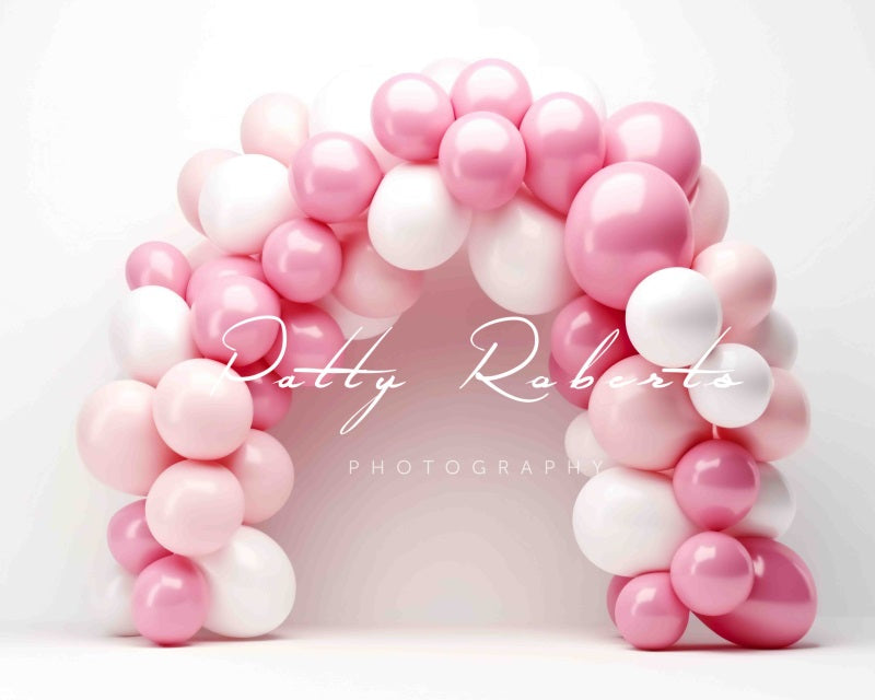 Arcobaleno di palloncini rosa e bianchi disegnato da Patty Robert