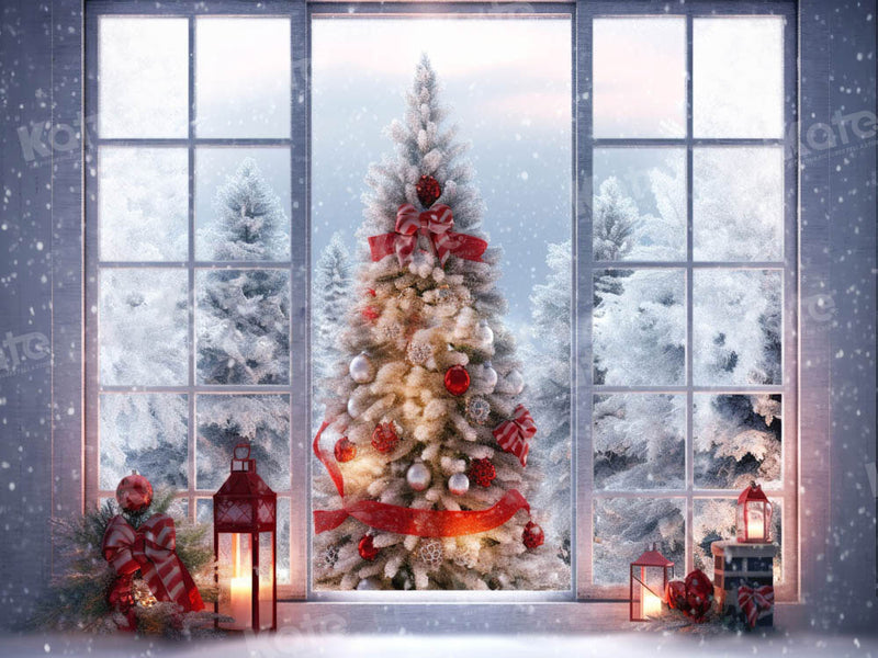 Kate Christmas Tree Snowy Window Gift Backdrop Designed by Chain Photo