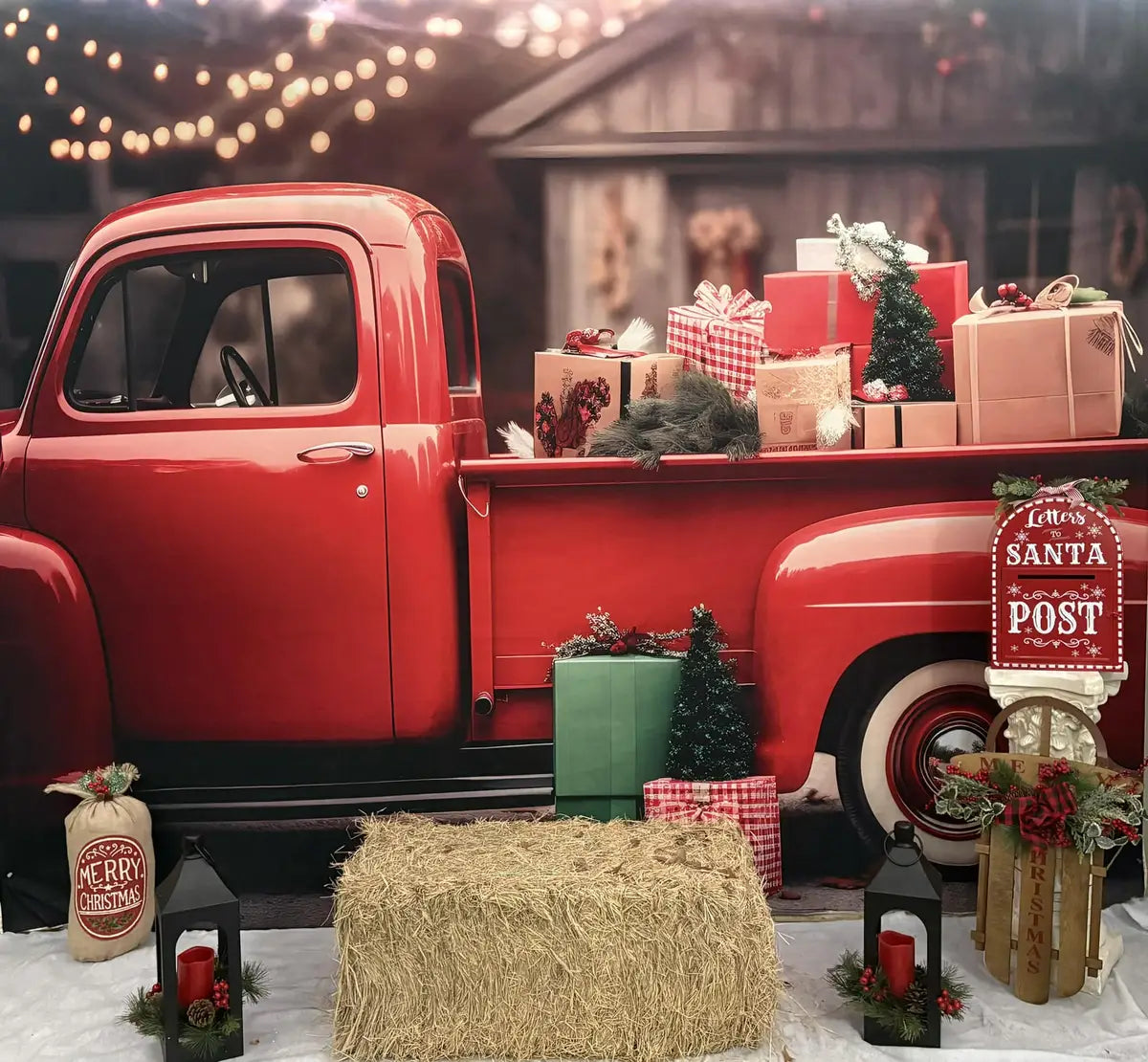 Regalo de Navidad en Fondo de Camión Rojo para Fotografía