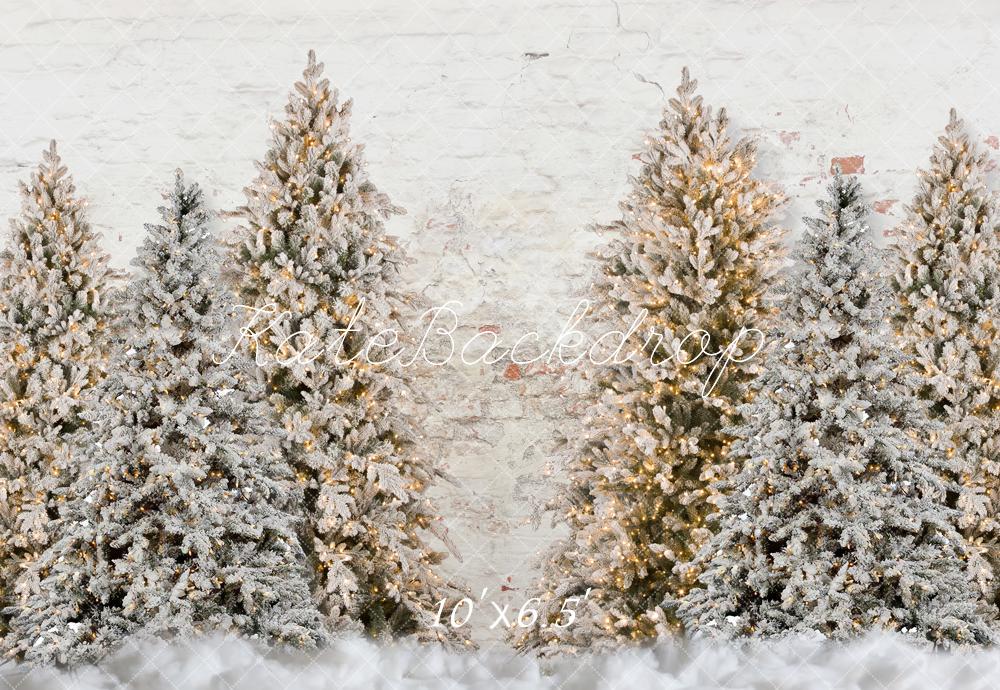 Kate Christmas Trees Snowy Garden Wall Backdrop for Photography