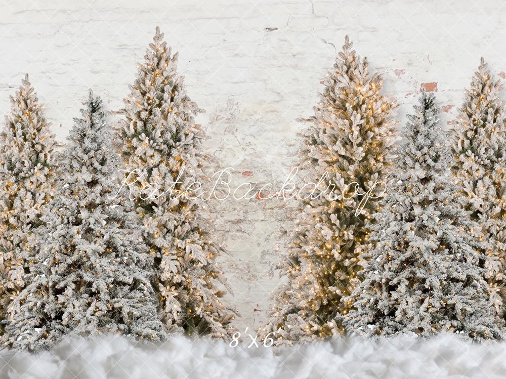 Kate Christmas Trees Snowy Garden Wall Backdrop for Photography