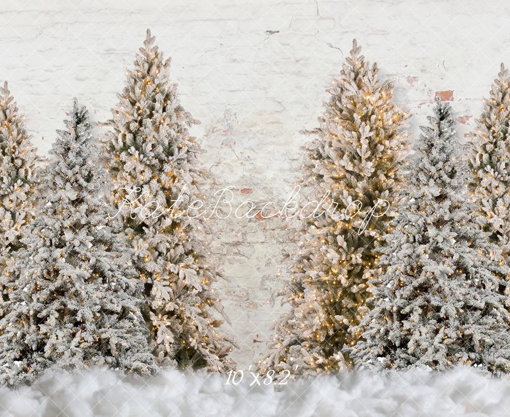 Kate Christmas Trees Snowy Garden Wall Backdrop for Photography