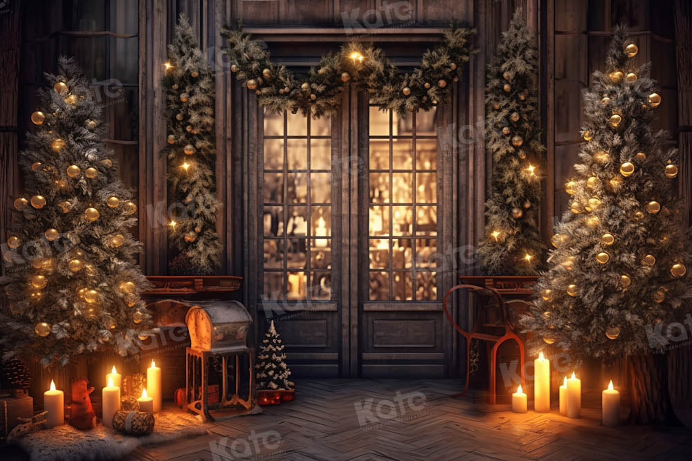 Kate Christmas Tree Store House Frontdoor Candle Backdrop Designed by Chain Photography