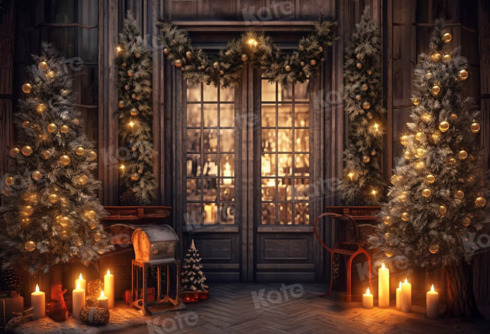 Kate Christmas Tree Store House Frontdoor Candle Backdrop Designed by