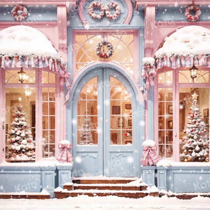 Sfondo nevoso rosa per fotografia del negozio di Natale