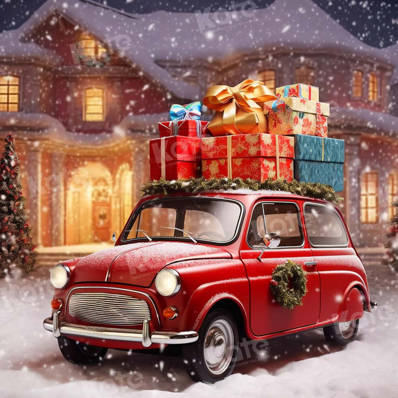 Kate Christmas Gift Car Snow Town Backdrop Designed by Chain Photograp