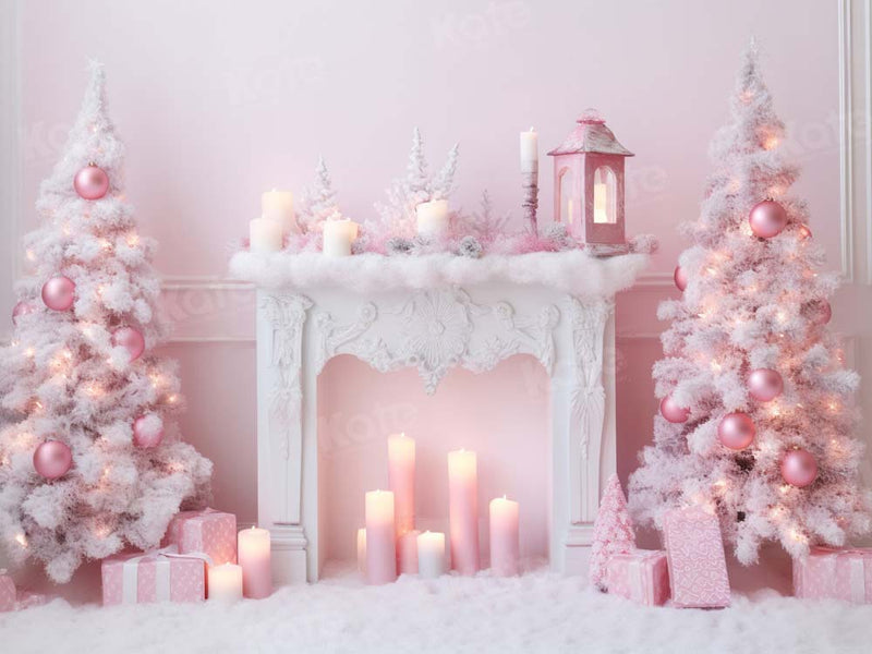 Kate Pink Christmas Tree Fireplace Backdrop Designed by Chain Photogra