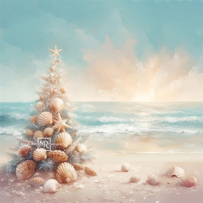 Handmade Golden Christmas Tree with Beads Made from Sea Shells