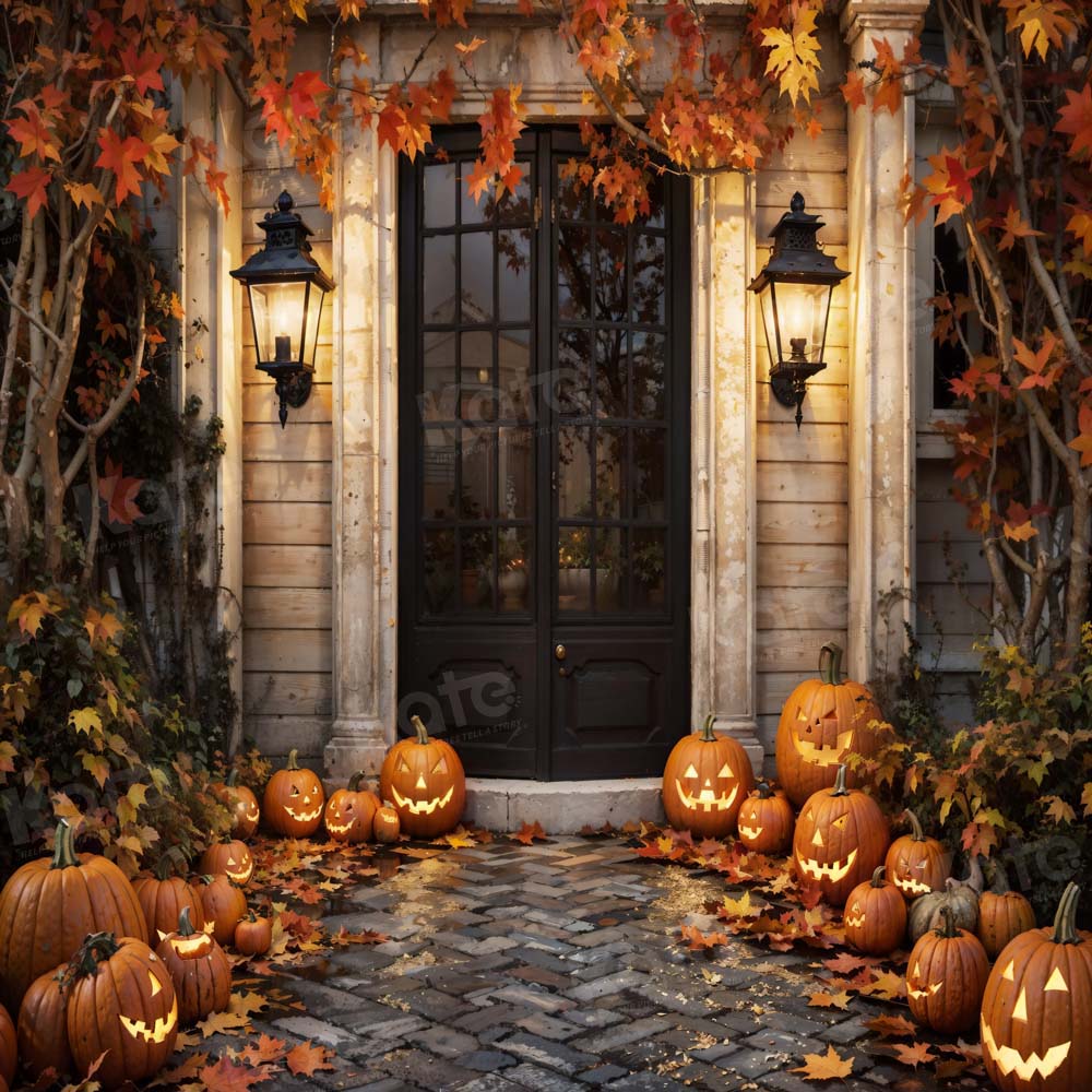 Kate Autumn Halloween Pumpkin House Leaves Door Backdrop Designed by  Emetselch