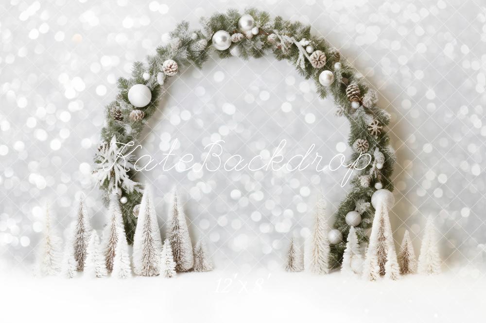 Kate White Christmas Snow Green Arch Bokeh Neon Backdrop for Photography