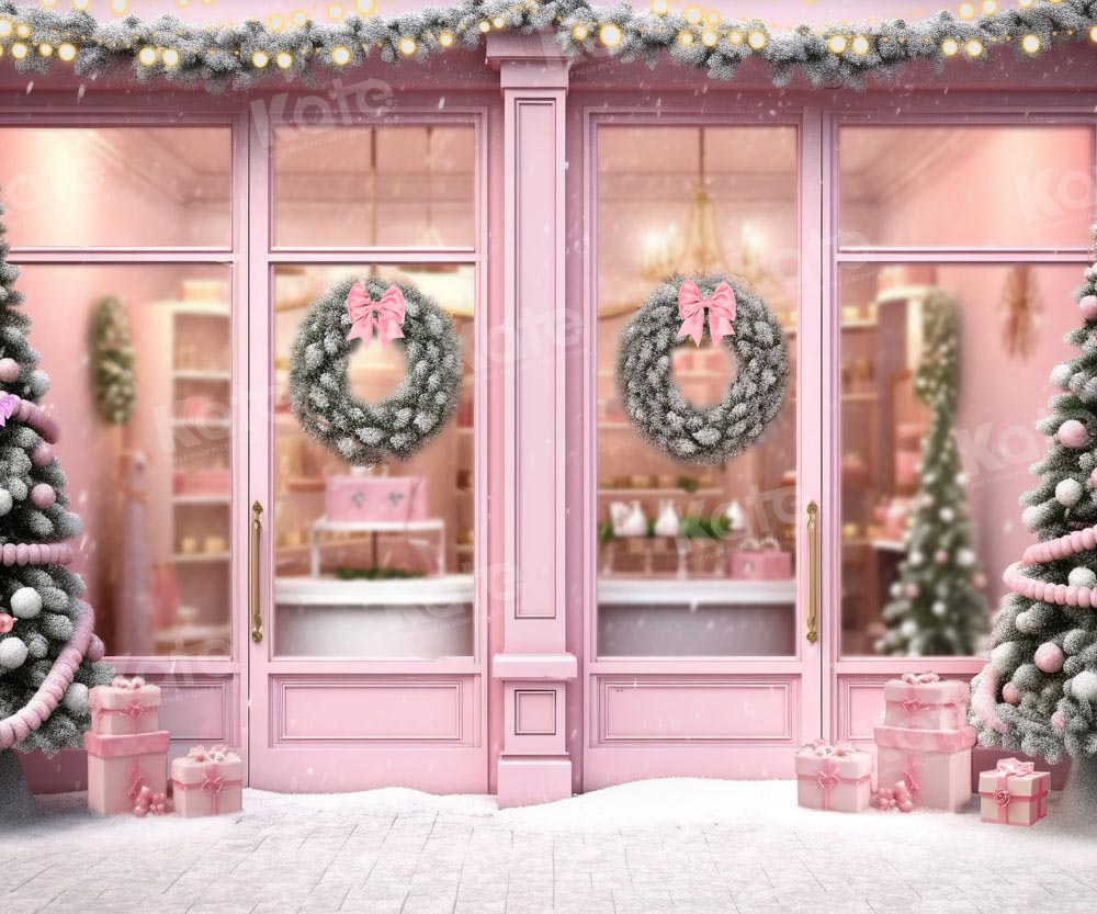 RTS Kerst Roze Winkel Huis Deur Achtergrond Ontworpen door Chain Photography