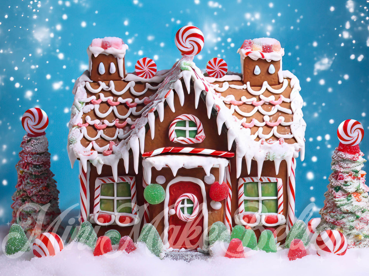 Kate Christmas Colorful Gingerbread House with Snow Winter Backdrop for ...